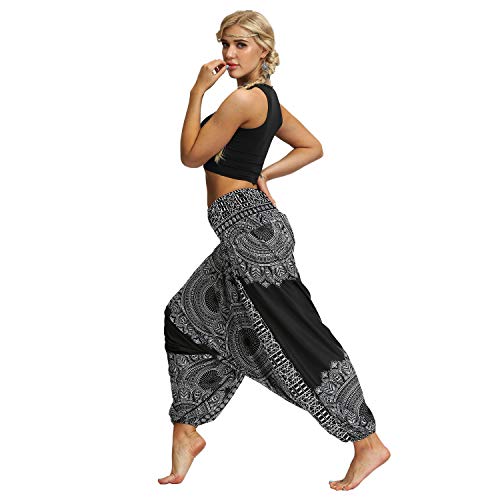 LATH.PIN Pantalones Harem para mujer, estilo bohemio, pantalones de turca, anchos, étnicos, estampados, tallas fuertes, para pilates, yoga, danza, playa Estilo 7 Talla única