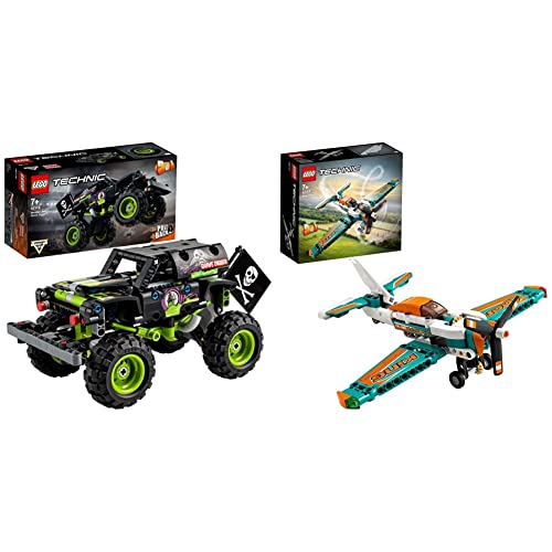 Lego  42118 Technic Monster Jam Grave Digger, Modelo 2 En 1, Camión De Juguete O Off-Road Buggy +  42117 Technic Avión De Carreras, Modelo 2 En 1, Avión De Juguete O Avión De Reacción