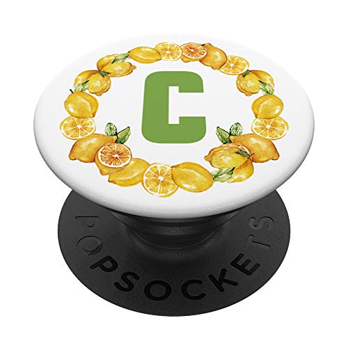 Letra C de fruta de limón blanco amarillo verde color PopSockets PopGrip Intercambiable