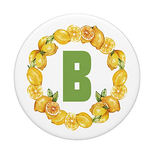 Letra de fruta de limón B Color verde amarillo blanco PopSockets PopGrip Intercambiable