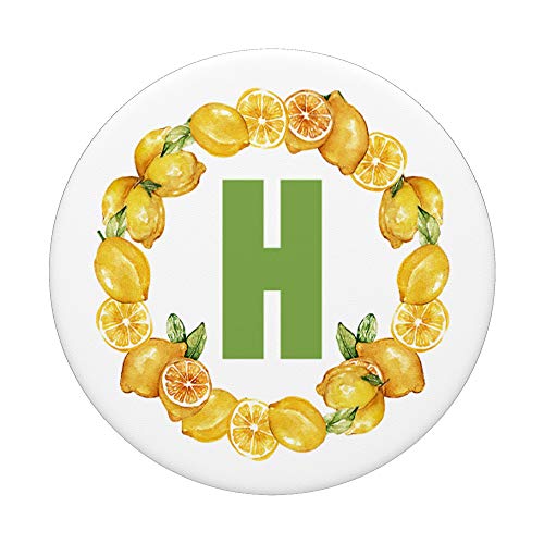 Letra de fruta de limón H Blanco Amarillo Verde Color PopSockets PopGrip Intercambiable