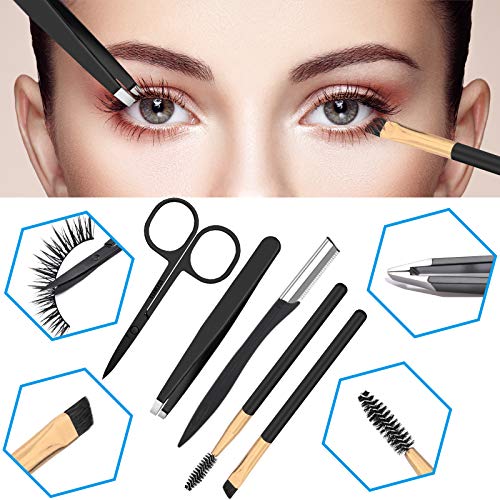LEUNG Pinzas Cejas, 5pcs Pinzas para cejas, Juego de Cejas con Pinzas de Depilar Profesionales, Peine para Cejas, Tijeras cejas, Maquinillas de Afeitar Cejas, Recortador de Cejas