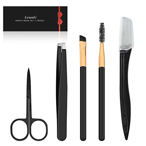 LEUNG Pinzas Cejas, 5pcs Pinzas para cejas, Juego de Cejas con Pinzas de Depilar Profesionales, Peine para Cejas, Tijeras cejas, Maquinillas de Afeitar Cejas, Recortador de Cejas