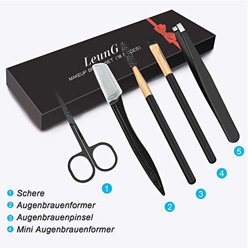 LEUNG Pinzas Cejas, 5pcs Pinzas para cejas, Juego de Cejas con Pinzas de Depilar Profesionales, Peine para Cejas, Tijeras cejas, Maquinillas de Afeitar Cejas, Recortador de Cejas