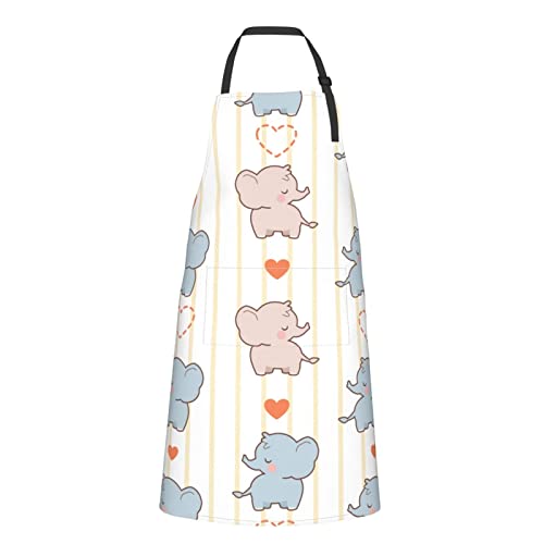 LINGF Delantal impermeable lindo elefante con delantales de corazón con bolsillos delantales de cocina de chef para mujeres y hombres