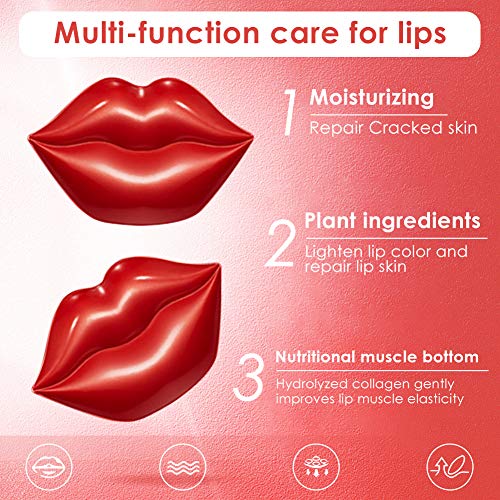Lip Mask, Máscara De Labios, 20 Mascarillas de Labios en Gel Hidratantes Antienvejecimiento Cereza, Exfoliantes, Hidratantes, Aptas para LabiosSecos y Agrietados