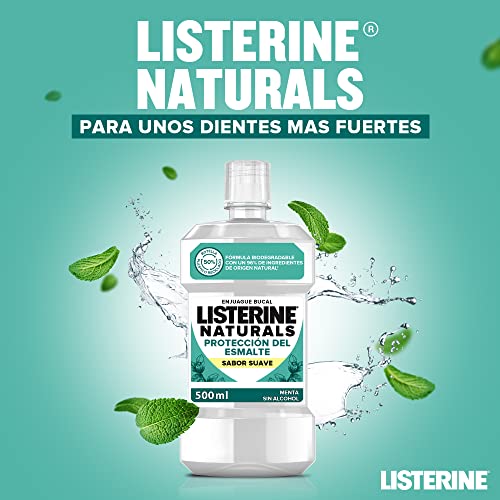 Listerine NATURALS - Enjuague Bucal, Proteccion del Esmalte, Sabor Suave, 500 ml