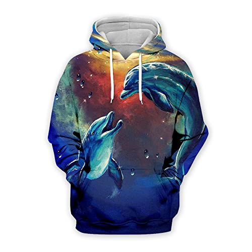 LiuPinp Jersey con Estampado Delfines En 3D Hombre Sudadera con Capucha Hombre Primavera Y Otoño Nuevo Patrón Creativo Único Sudadera Hombre Ropa Calle Hombre YWS-07 S