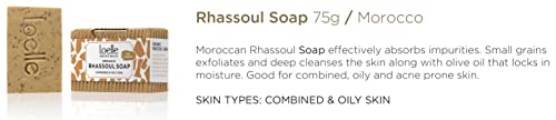 Loelle - Jabón de Arcilla Rhassoul Natural Hecha a Mano - Barra de Jabones Sólidos para Cara y Cuerpo, Ideal para Pieles Grasas y Mixtas - Productos Orgánicos de Belleza Hechos en Marruecos (75g)