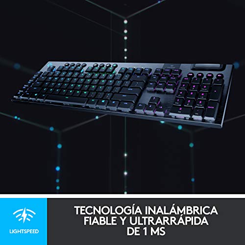 Logitech G915 LIGHTSPEED Teclado Gaming Mecánico Inalámbrico con teclas GL-Táctil de bajo perfil, LIGHTSYNC RGB, Diseño ultra delgado, 30 horas de duración de la batería, Disposición QWERTY ES - Negro