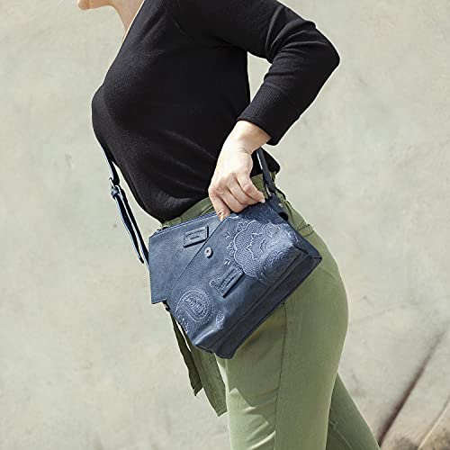 Lois - Bolso Mujer Bandolera de Piel Sintética PU de Marca LOIS con Doble Cremallera y Triple Compartimento 302693, Color Marino
