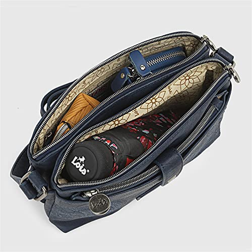 Lois - Bolso Mujer Bandolera de Piel Sintética PU de Marca LOIS con Doble Cremallera y Triple Compartimento 302693, Color Marino
