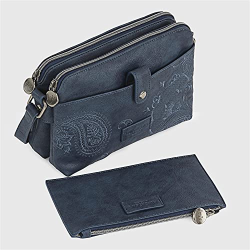 Lois - Bolso Mujer Bandolera de Piel Sintética PU de Marca LOIS con Doble Cremallera y Triple Compartimento 302693, Color Marino