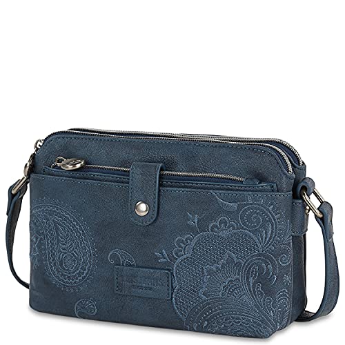 Lois - Bolso Mujer Bandolera de Piel Sintética PU de Marca LOIS con Doble Cremallera y Triple Compartimento 302693, Color Marino