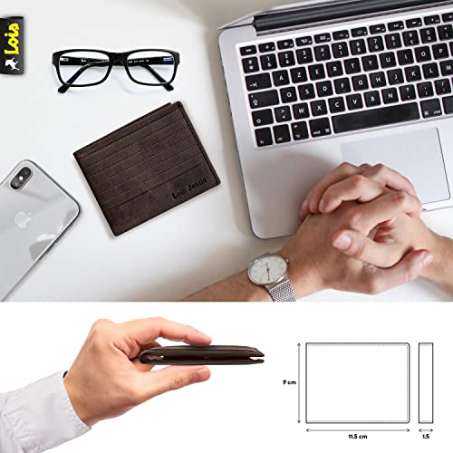Lois - Cartera para Hombre Piel Genuina Cuero. Monedero, Tarjetero con Sistema Bloqueo RFID. Marca Original. Diseñada en España 202211, Color Marron