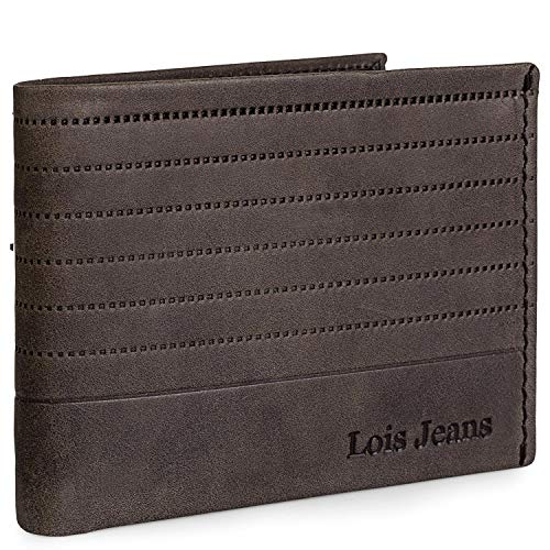 Lois - Cartera para Hombre Piel Genuina Cuero. Monedero, Tarjetero con Sistema Bloqueo RFID. Marca Original. Diseñada en España 202211, Color Marron
