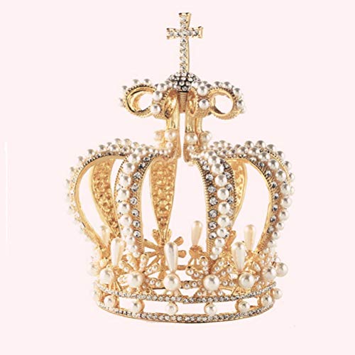 Lurrose Corona Dorada de la Boda Corona barroca Vintage Tiara Rhinestone Perla Boda Real Nupcial Reina Coronas