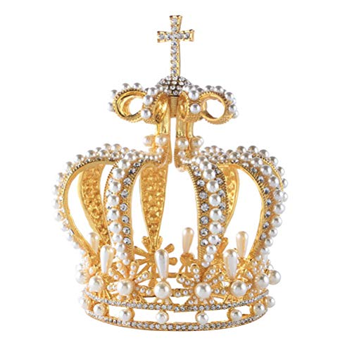 Lurrose Corona Dorada de la Boda Corona barroca Vintage Tiara Rhinestone Perla Boda Real Nupcial Reina Coronas