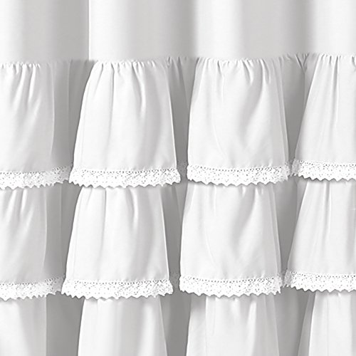 Lush Decor 16T002858 Ella-Cortina de Ducha con Volantes de Encaje, Poliéster, Blanco, 72 Inches x 72 Inches