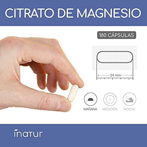 Magnesio 1.562 mg – 180 Capsulas | Inatur | Citrato de Magnesio de Alta Biodisponibilidad | Suministro 3 meses | Energía | Salud de músculos y huesos | 100% Natural
