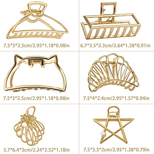 Mandíbula de Pelo Antideslizante Clips de Pelo de Agarre de Metal Pinza de Pelo Dorada Garra de Pelo Grueso de Mujeres Clips de Garra de Pelo Pinzas Pelo Mujer para Mujeres Damas Niñas 6 Piezas