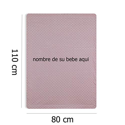 Manta de bebe personalizado con su nombre bordado, manta de copito (Rosa)