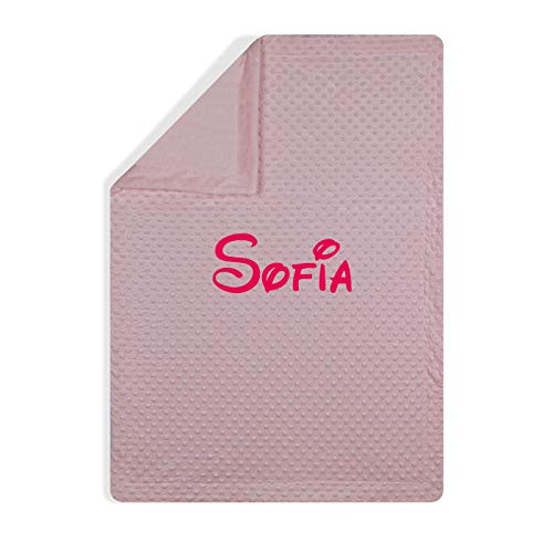 Manta de bebe personalizado con su nombre bordado, manta de copito (Rosa)