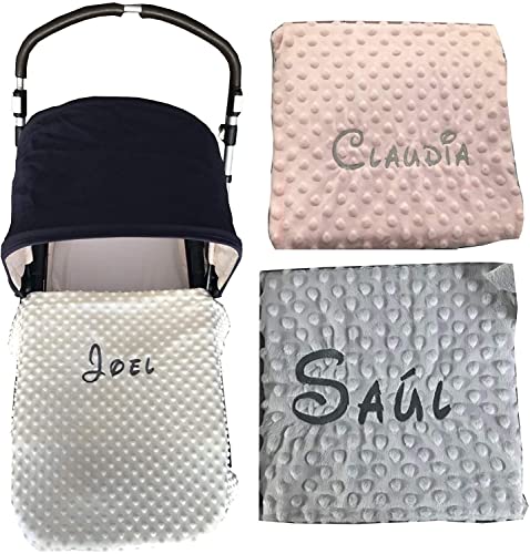 Manta de bebe personalizado con su nombre bordado, manta de copito (Rosa)
