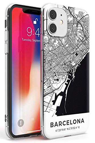 Mapa de Barcelona, ​​España Slim Funda para iPhone 11 TPU Protector Ligero Phone Protectora con Viaje España Pasión De Viajar Calles Europa
