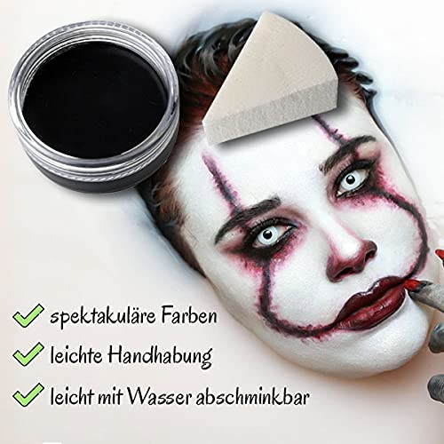 Maquillaje Aqua Premium con Esponja para Fiestas Infantiles Fiestas temáticas de Carnaval de Halloween Payasos Vampiros Zombie Negro