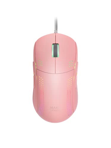 MARSGAMING MMPROP Rosa, Ratón Ambidiestro Ultra-Ligero, RGB Chroma, Óptico 32K dpi