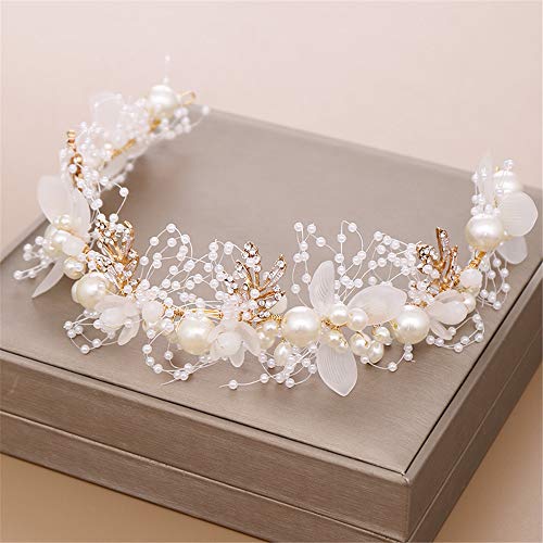 Martin Kench - Diadema romántica con perla de cristal para novia, joya para el pelo