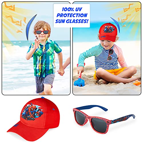 Marvel Pack de Gorra Niño y Gafas de Sol Infantiles de Spiderman y Los Vengadores, Gorra Infantil, Gafas de Sol Niño, Regalos para Niños (Rojo)