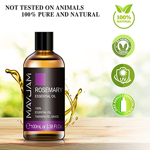 MAYJAM Aceites Esenciales de Romero 100 ml, 100% Aceites Esenciales Naturales Puros, Aceite Esencial de Aromaterapia de Grado Terapéutico, Aceites de Fragancia para Difusor, Humidificador, Relajación