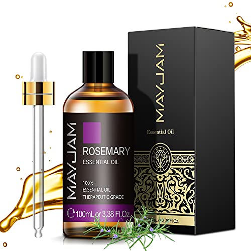 MAYJAM Aceites Esenciales de Romero 100 ml, 100% Aceites Esenciales Naturales Puros, Aceite Esencial de Aromaterapia de Grado Terapéutico, Aceites de Fragancia para Difusor, Humidificador, Relajación