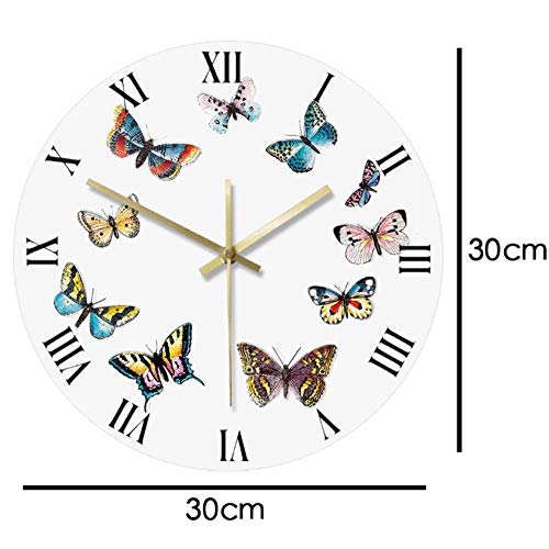 mazhant Lindas Mariposas Coloridas calcomanías artísticas diseño Moderno Reloj de Pared Slient Reloj números Romanos Dropshipping Producto Reloj de pared-30X30cm