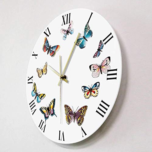 mazhant Lindas Mariposas Coloridas calcomanías artísticas diseño Moderno Reloj de Pared Slient Reloj números Romanos Dropshipping Producto Reloj de pared-30X30cm