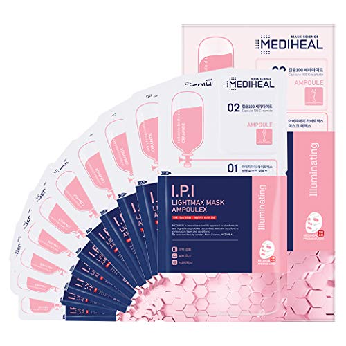 Mediheal IPI Lightmax Máscara Ampoulex, paquete de 10, mascarilla de hoja de 2 pasos con ceramida, hoja de mascarilla facial de ampolla para luminosidad de la piel, limpieza de poros e hidratación