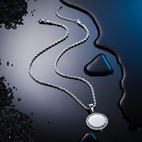 MeMeDIY Collar Personalizado para los Hombres y Las Mujeres Grabado a Medida Foto en Blanco y Negro/Texto/Nombre/Fecha Rhinestone Dog Tag CZ Acero Inoxidable Colgante