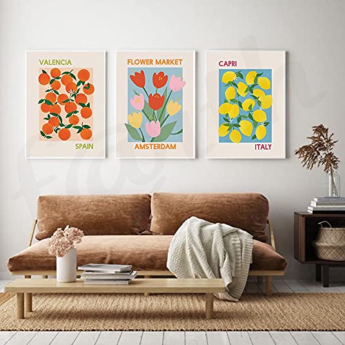 Mercado de flores impresiones Vintage póster lienzo pintura Italia Capri España Valencia impresión pared arte imagen sala de estar decoración del hogar D 30x40cm