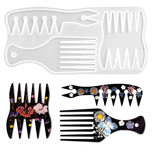 Mikihat Moldes de Peine de Silicona, Moldes Silicona Peine de Pelo, Molde de Fundición de Peine para Mujer Niña,Moldes de Silicona Peine Afro, Molde de Silicona Artesanal para Joyería DIY