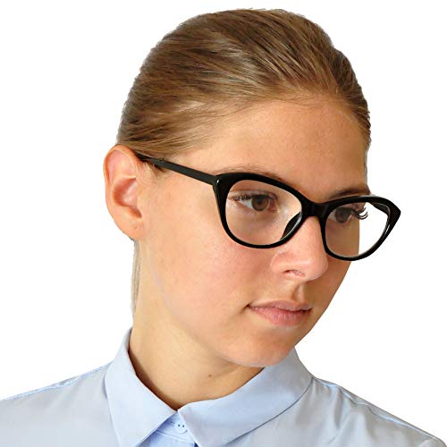 Mini Brille Gafas con Filtro de Luz Azul de Ojos de Gato, Funda GRATIS, Montura de Plástico (Negra), Cat Eye Gafas de Lectura Mujer +1.5 Dioptrías