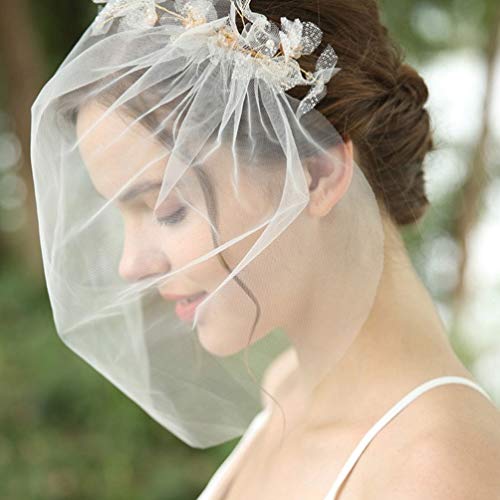 Minkissy 1 Unid Velo de Novia Romántico Hilo Suave Tocado de Velo de Novia Hecho a Mano para Novia