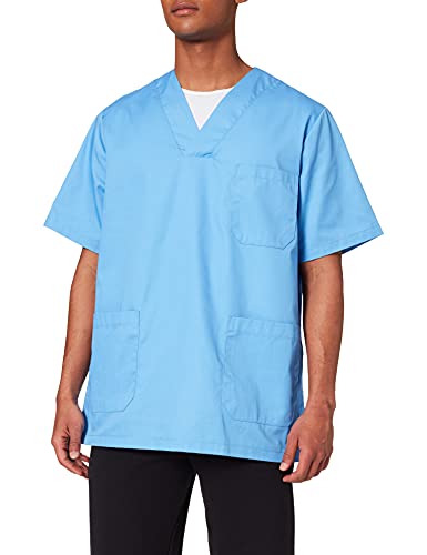 MISEMIYA - Casaca Unisex Cuello Pico Mangas Cortas Uniforme Laboral CLINICA Hospital Limpieza Veterinaria SANIDAD Médico Enferme - Ref.817 - S, Celeste