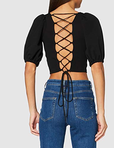 MISS SELFRIDGE Black Lattice Back Top Blusas, Negro, 12 para Mujer
