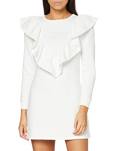 Miss Selfridge Petite Ruffle Sweat Dress Vestido Informal, Crema, 10 para Mujer