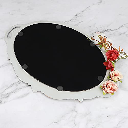 Moamun - Bandeja de espejo decorativa, bandeja ovalada vintage para perfumes, maquillaje, joyas, cosméticos, bandeja de servicio para dressing, dormitorio, salón, gris dorado