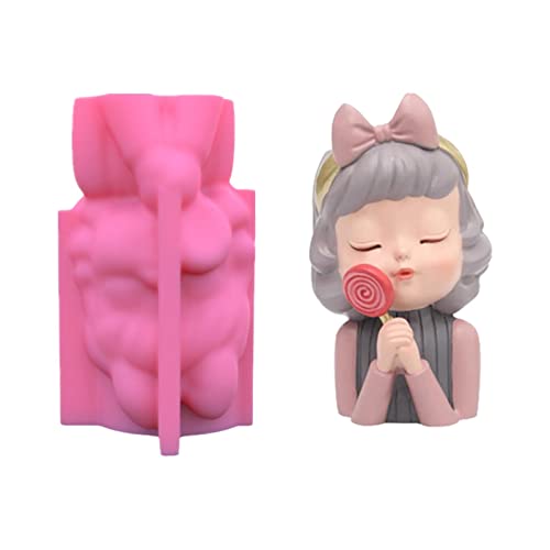 Molde de maceta de cabeza - Molde de jarrón de resina | Molde de silicona para maceta de flores suculentas de interior 3D en forma de piruleta para niña, herramienta antiadherente hecha a mano Richy