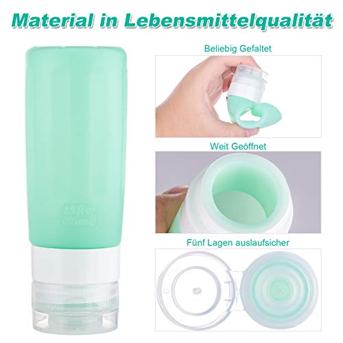 Morfone Botellas de Viaje de Silicona,Botella de Viaje 16 Piezas Aprobado por la TSA Botes Viaje Rellenado Juego a Prueba de Fugas para Champús, Loción y Artículos de Tocador, FDA Certified BPA Free
