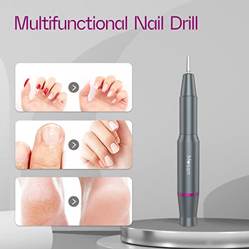Mosen Torno para Uñas Profesional Electric Nail Drill con Cabezal de Cerámica de Maíz Dispositivo Portátil para Uñas 23000 RPM con 12 Brocas y 56 Anillos de Lijado para Manicura y Pedicura